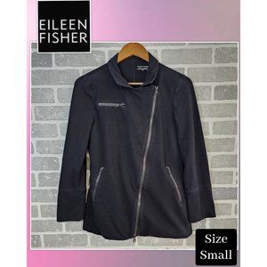 Eileen Fisher Jacket‎ Women's Small Black Cross Zip Active Athleisure Comfort